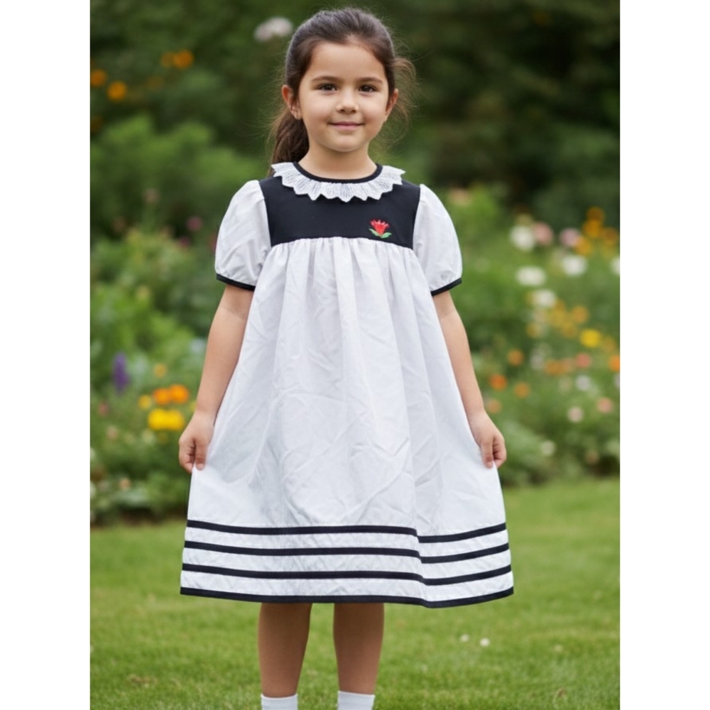 Her Majesty Vintage Lace & Velvet trim dress White Size 6